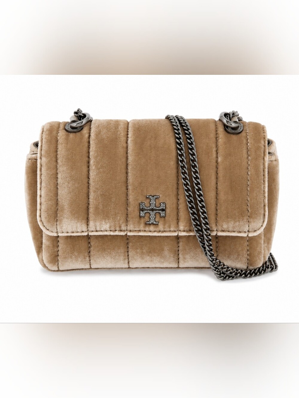Tory Burch Pave Small Kira Mini Flap Quilted Velvet Shoulder Bag